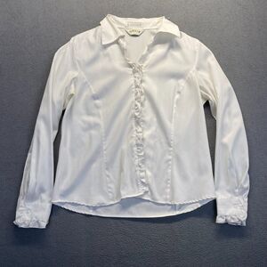 Orvis Shirt Womens Size 16  White Ruffle Point Collar Cotton Stretch,Long Sleeve